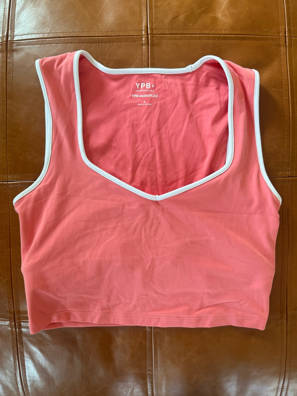 YPB Abercrombie studioFLEX Cropped Tank Coral Pink Contrast Trim New L